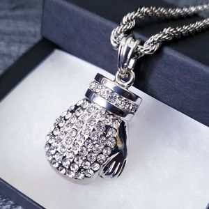 Iced Boxing Gloves Pendant with 4mm 24" Rope Chain